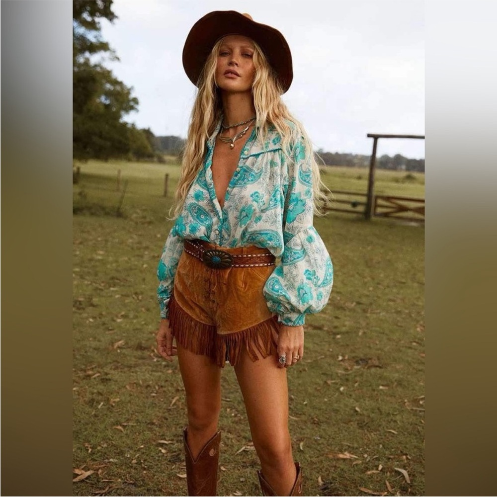 Chasing Unicorns Teal Paisley Blouse